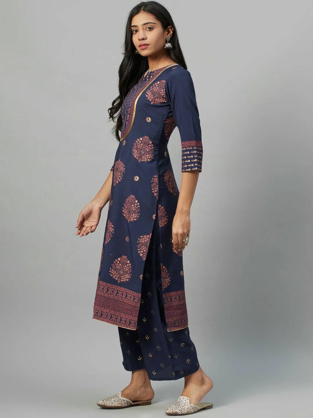 Dark Blue Crepe Kurta Palazzo Set