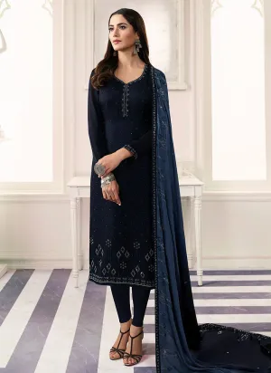 Dark Blue Embroidered Salwar Kameez Suit