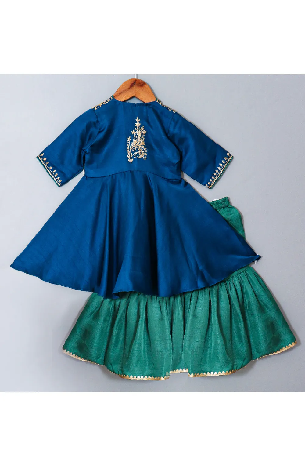 Dark Blue Embroidered Silk Peplum Style Kurta With Sharara Set