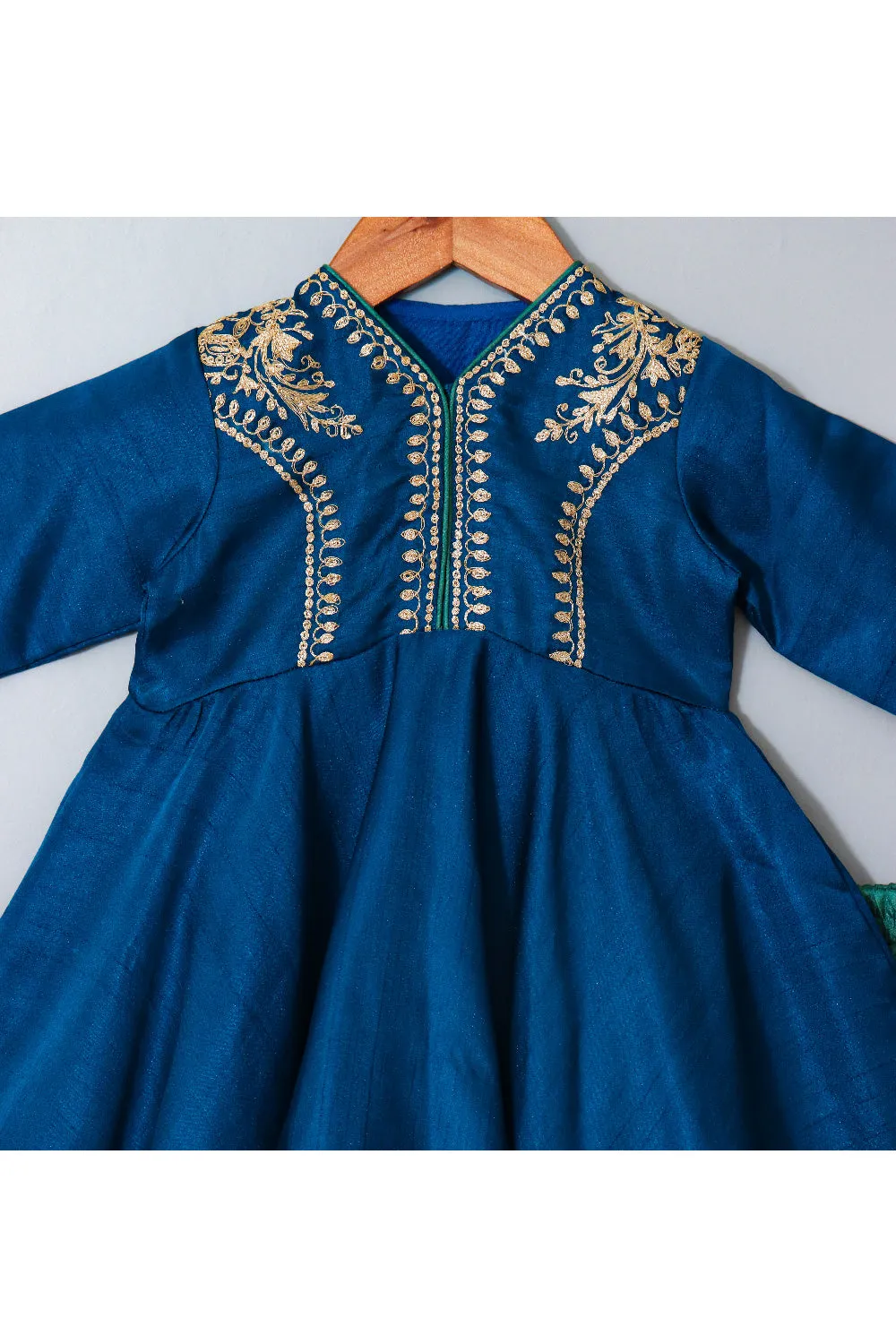 Dark Blue Embroidered Silk Peplum Style Kurta With Sharara Set