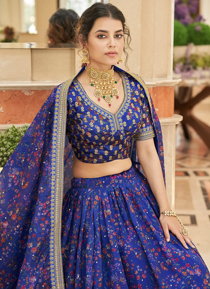 Dark Blue Embroidery Wedding Lehenga Choli