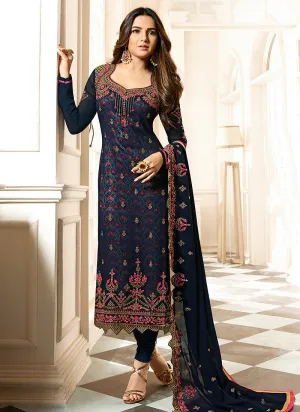 Dark Blue Ethnic Embroidered Pakistani Pant Suit