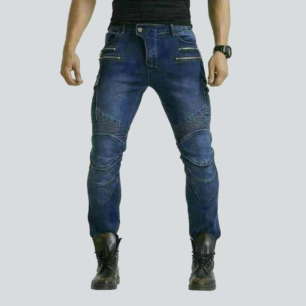 Dark blue men's biker jeans