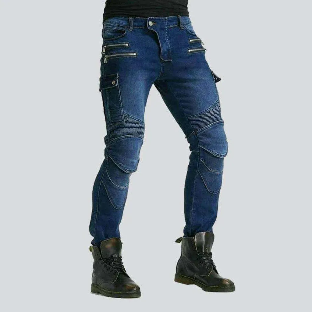 Dark blue men's biker jeans