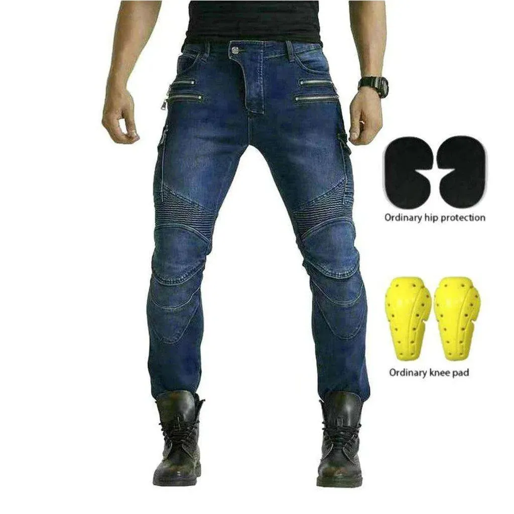 Dark blue men's biker jeans