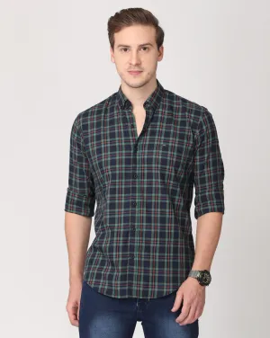 Dark Blue, Pale Green and Red Checks Shirt