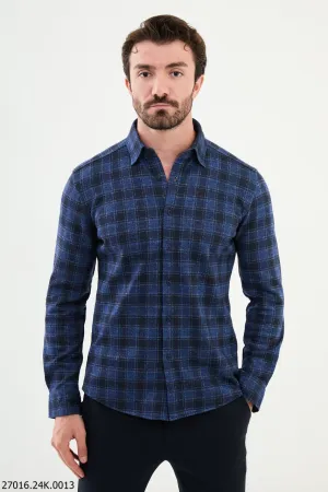 Dark Blue Plaid Men's Shirt.