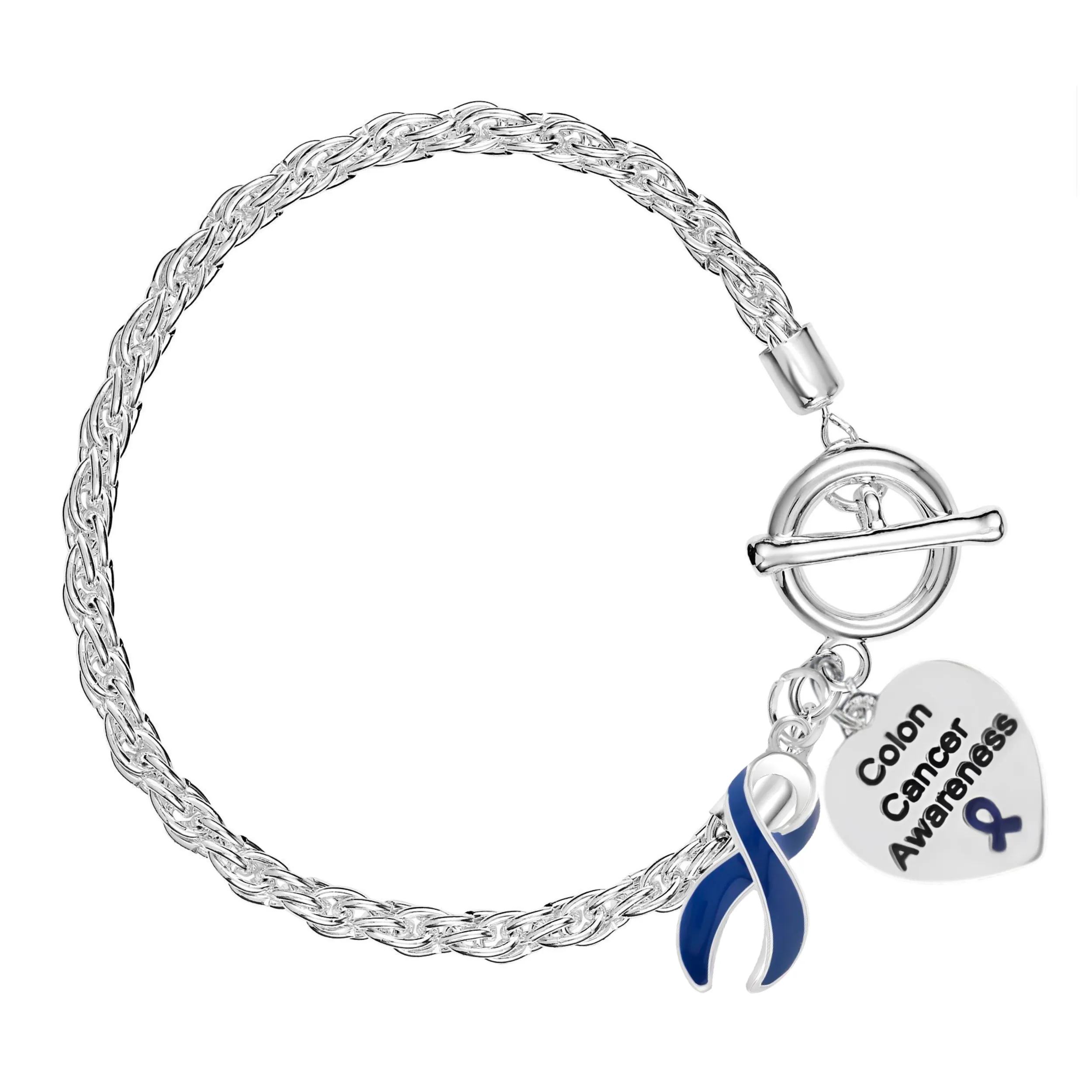 Dark Blue Ribbon Colon Cancer Awareness Rope Bracelets