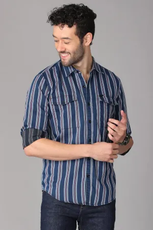 Dark Blue Striped Shirt