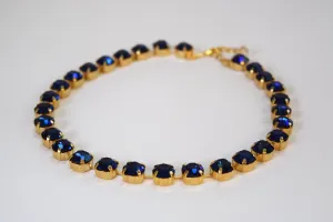 Dark Blue Swarovski Crystal Collet Necklace - Small Round