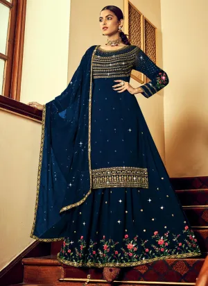 Dark Blue Traditional Embroidery Lehenga Suit