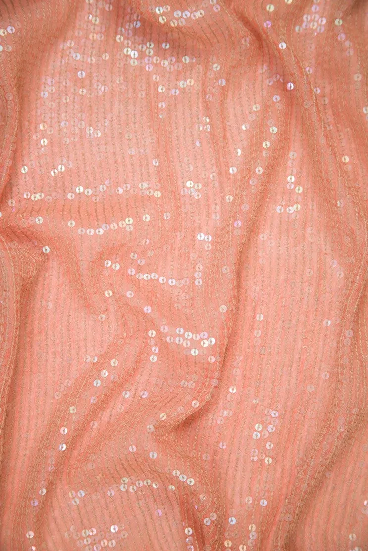 Dark Blush Sequins & Beads on Silk Chiffon JEC-132-41 Fabric