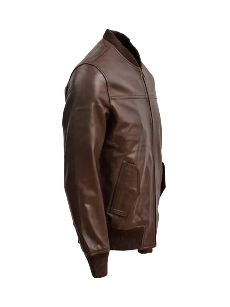 Dark Brown Bomber Biker Leather Jacket