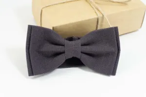 Dark brown bow tie and pocket square for wedding | Eco Friendly Linen brown bow tie gift for groomsmen