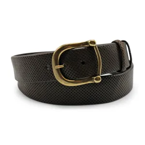 Dark Brown Perforated Vintage Feel Bridle Prong  Belt