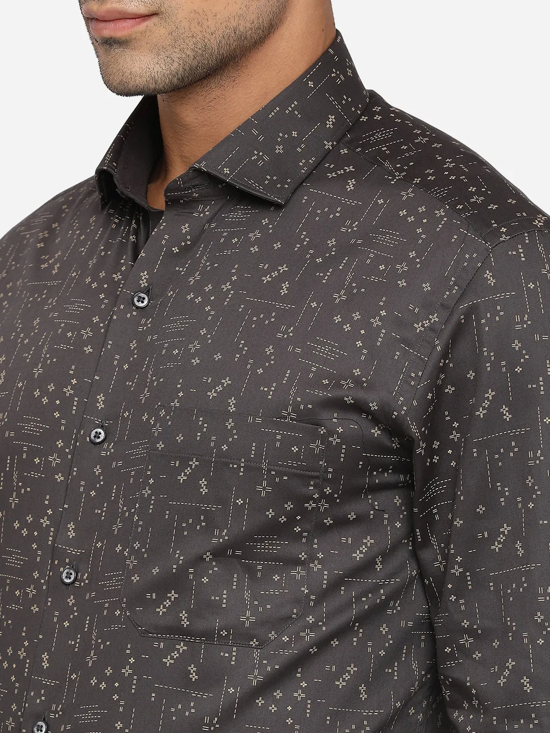 Dark Brown Printed Slim Fit Party Wear Shirt | Greenfibre