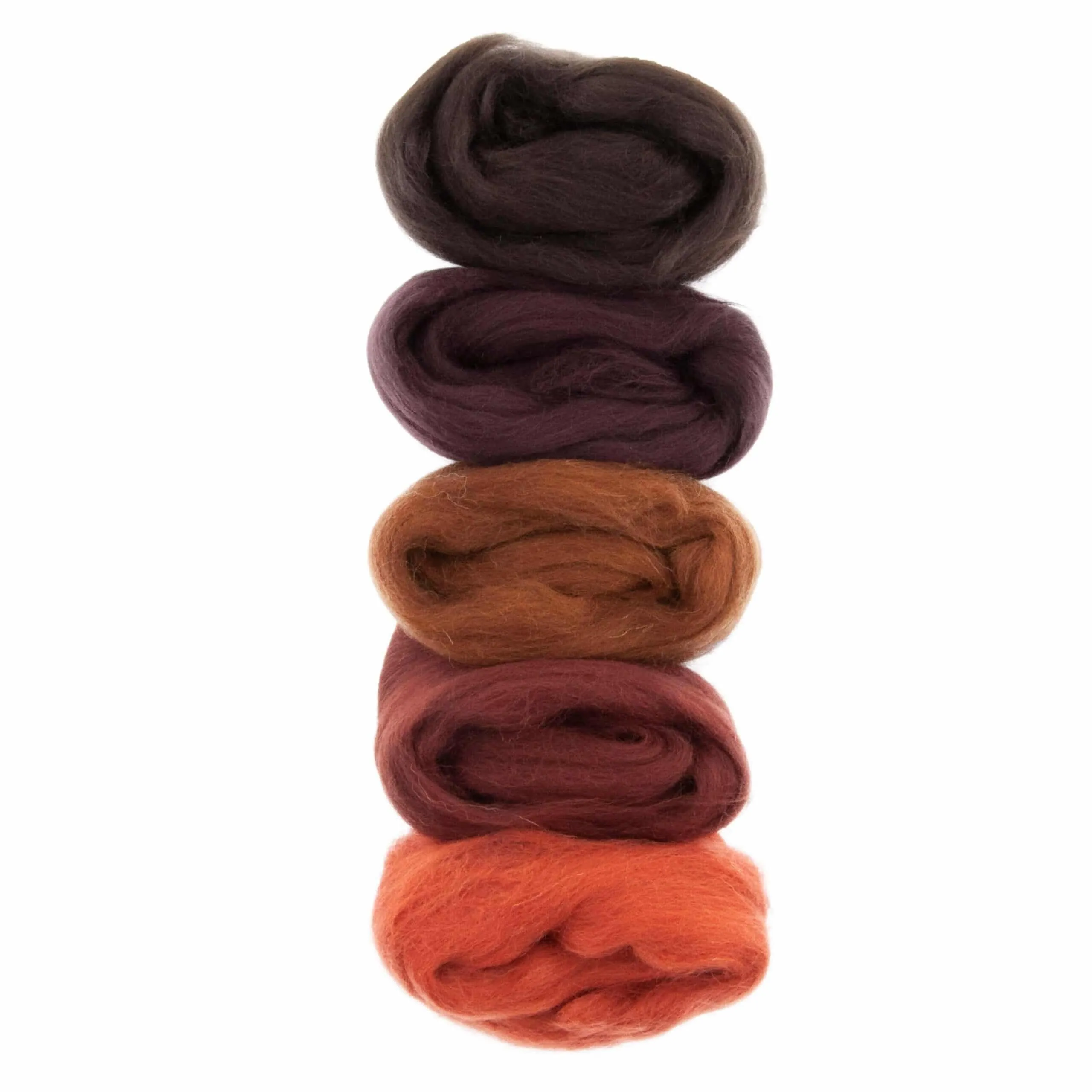 Dark Brown Shades - Five Merino Wool Top Roving Colors - 50 grams (1.75 oz) Total