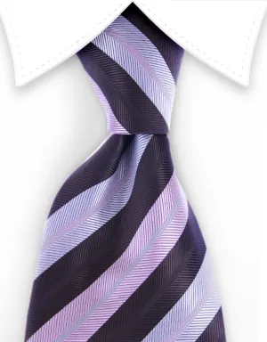 Dark Brown, Silver, Light Pink Striped Necktie