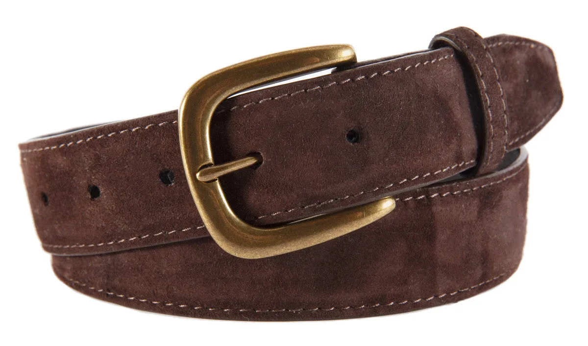 Dark Brown Suede Belt, Hudson Buckle (Antique Brass)