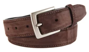 Dark Brown Suede Belt, Signature Buckle (Brushed Silver)