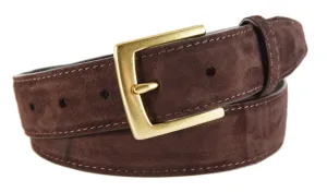 Dark Brown Suede Belt, Signature Buckle (Gold)