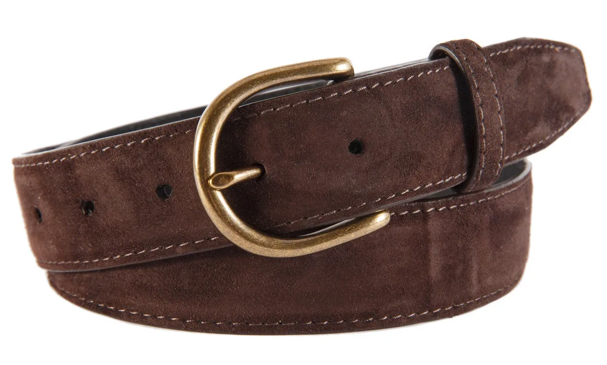 Dark Brown Suede Belt, Soho Buckle (Antique Brass)