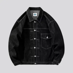 Dark cargo pocket men's denim jacket