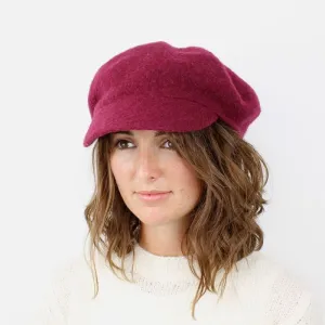 Dark Cerise Wool Baker Boy Winter Hat