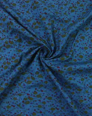 Dark Cyan And Multicolor Floral Print Rayon Fabric