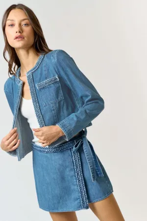 Dark Denim Braided Open Front Jacket