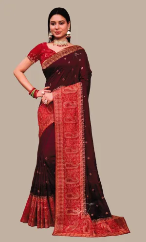 Dark Gape Embroidered Sari