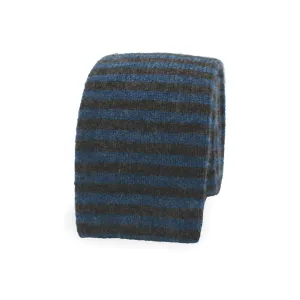 Dark gray and blue striped wool knitted tie