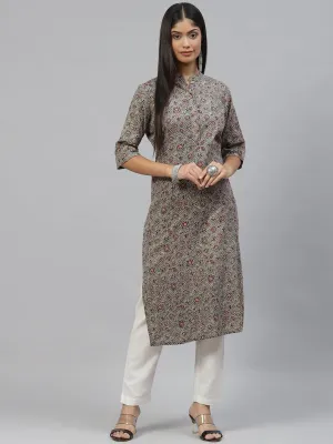 Dark Gray And Maroon Cotton Straight Kurta