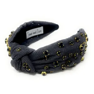 Dark Gray Corduroy Jeweled Knot Headband