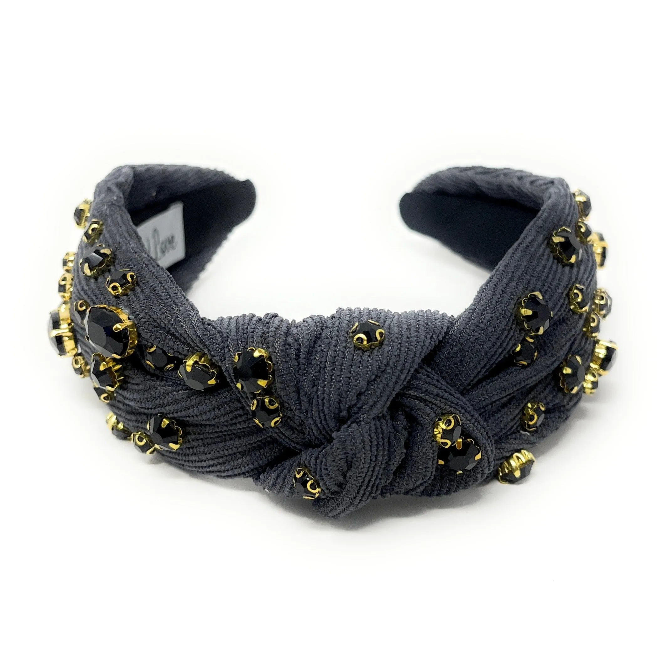 Dark Gray Corduroy Jeweled Knot Headband