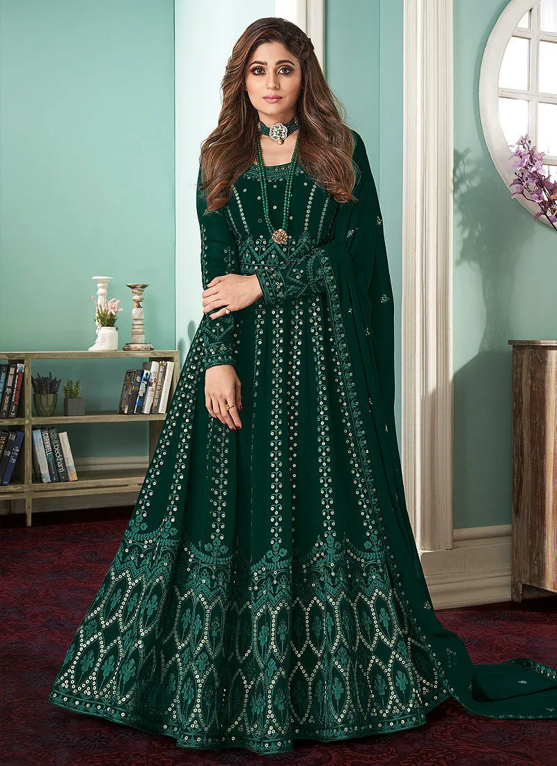 Dark Green Badla Embroidered Bollywood Anarkali