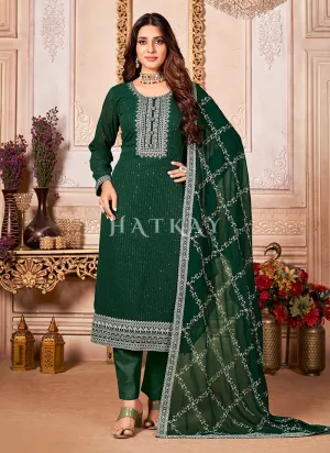 Dark Green Embroidered Ethnic Georgette Salwar Kameez