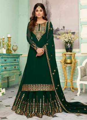 Dark Green Embroidered Sharara Style Suit