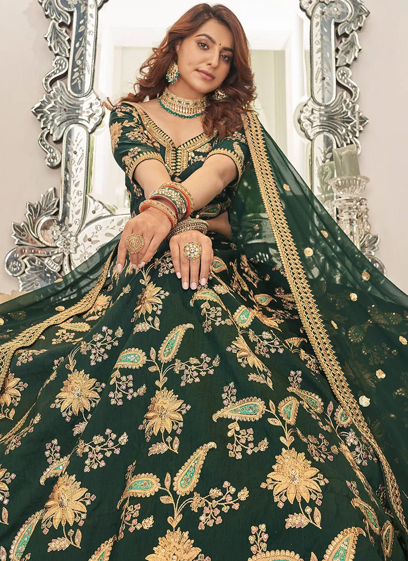 Dark Green Embroidery Wedding Lehenga Choli