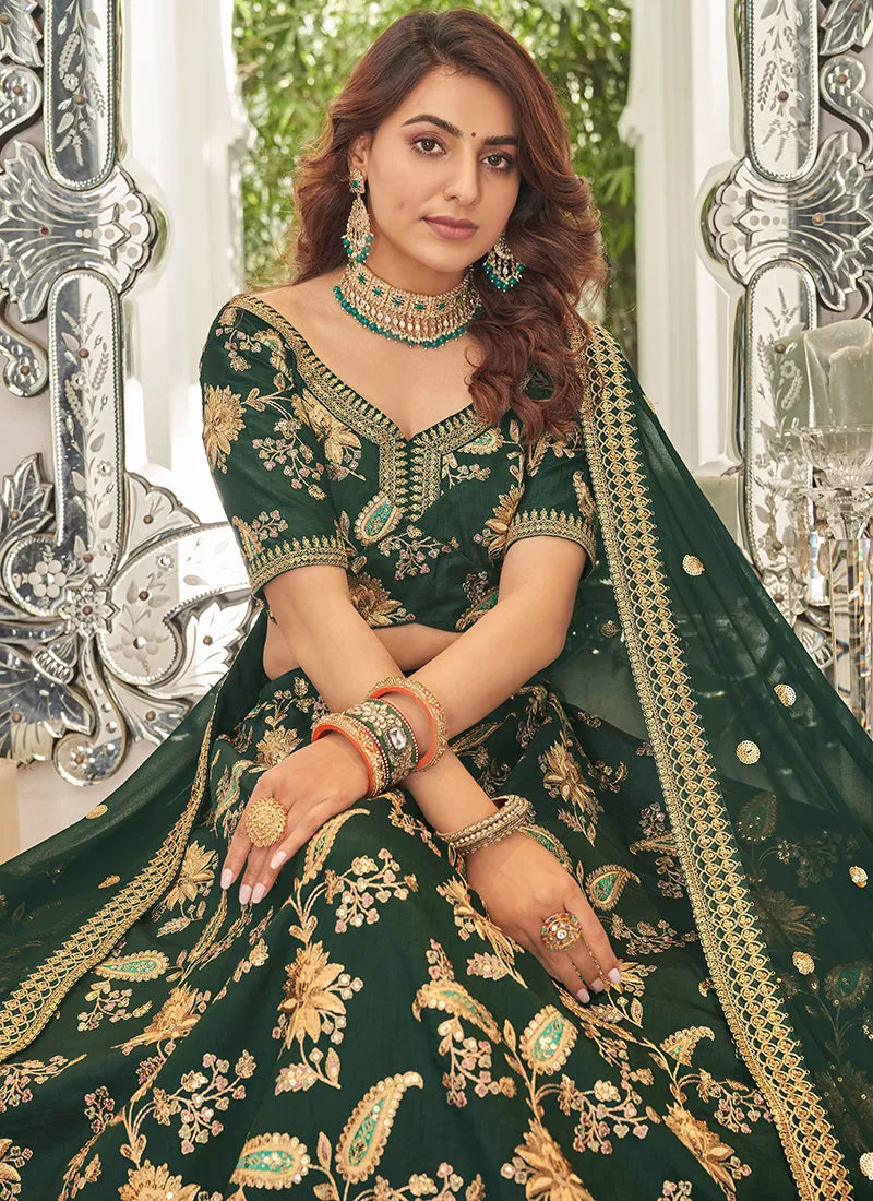 Dark Green Embroidery Wedding Lehenga Choli