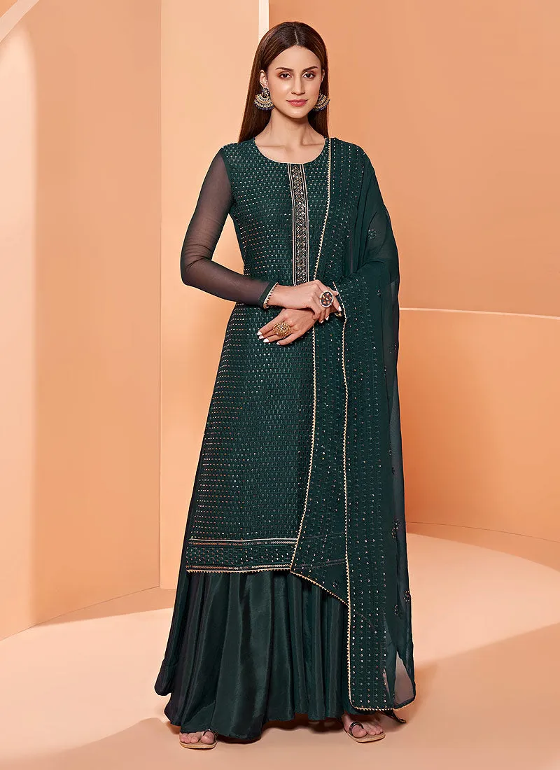 Dark Green Georgette Designer Palazzo Suit