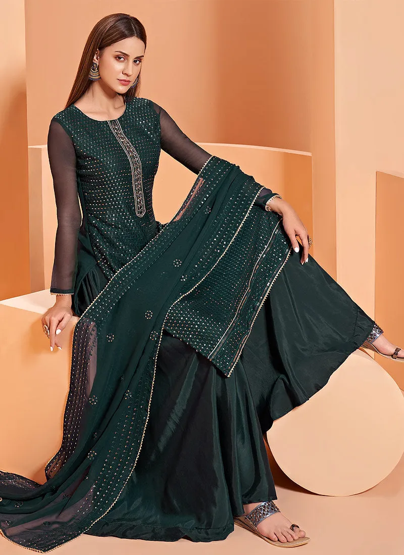 Dark Green Georgette Designer Palazzo Suit