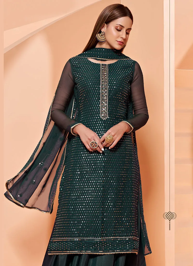 Dark Green Georgette Designer Palazzo Suit