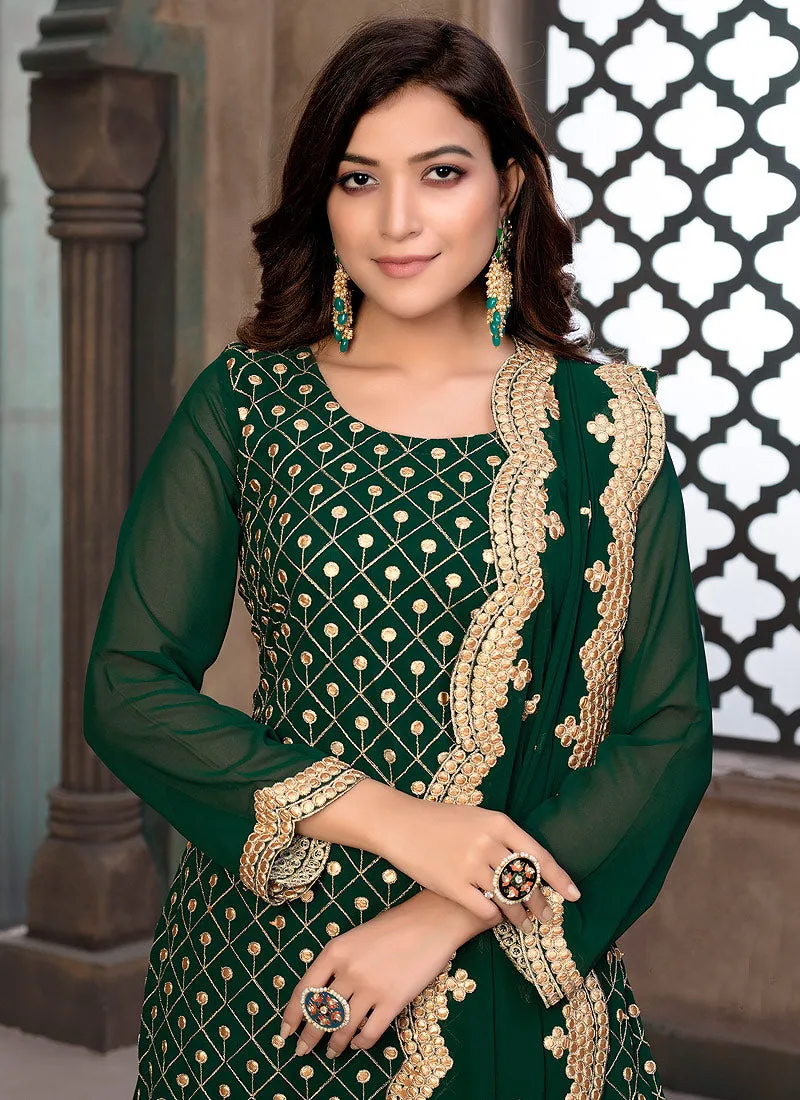 Dark Green Gotta Patti Embroidered Gharara Suit