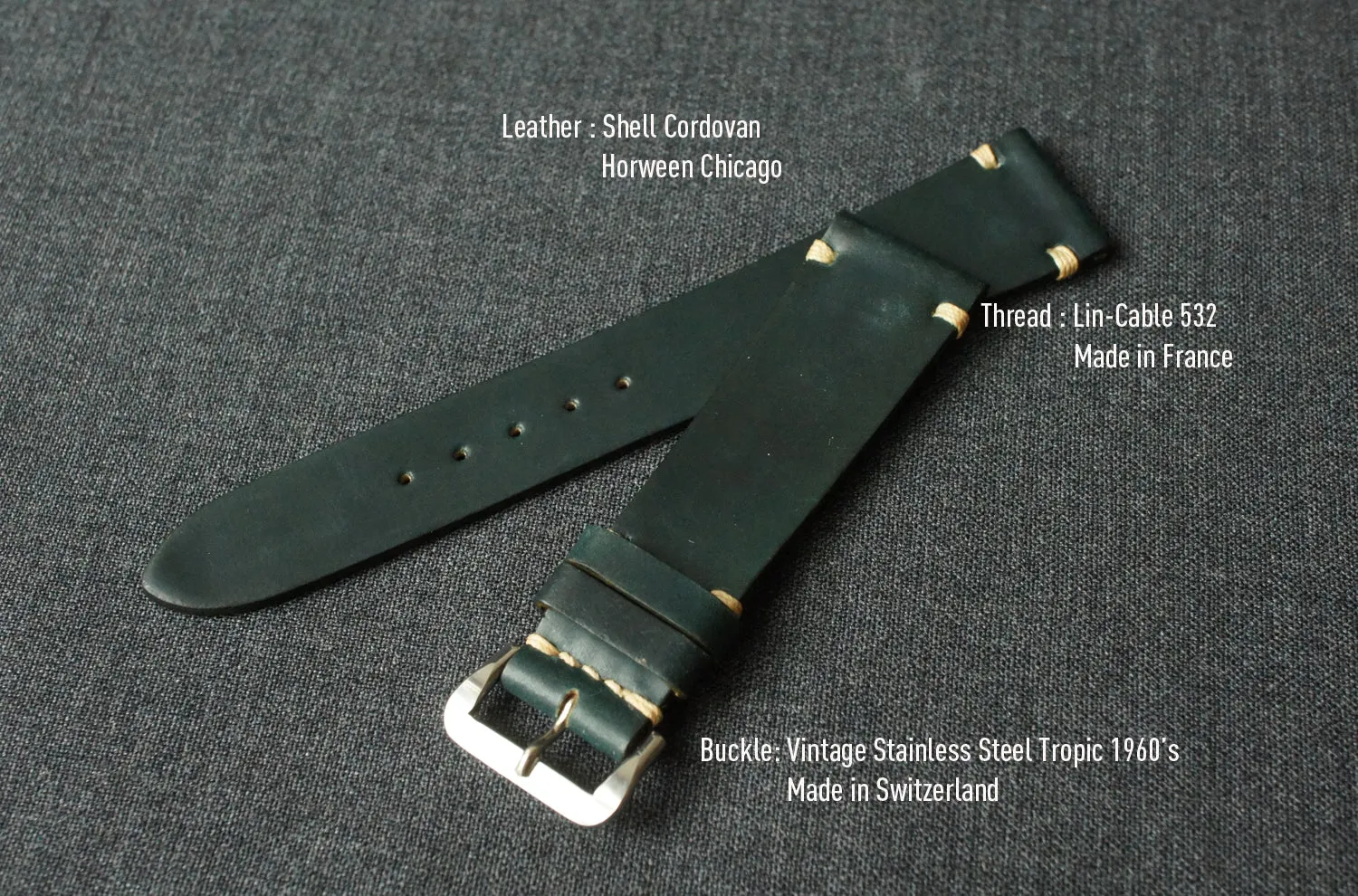 DARK GREEN HORWEEN SHELL CORDOVAN CUSTOM MADE STRAP