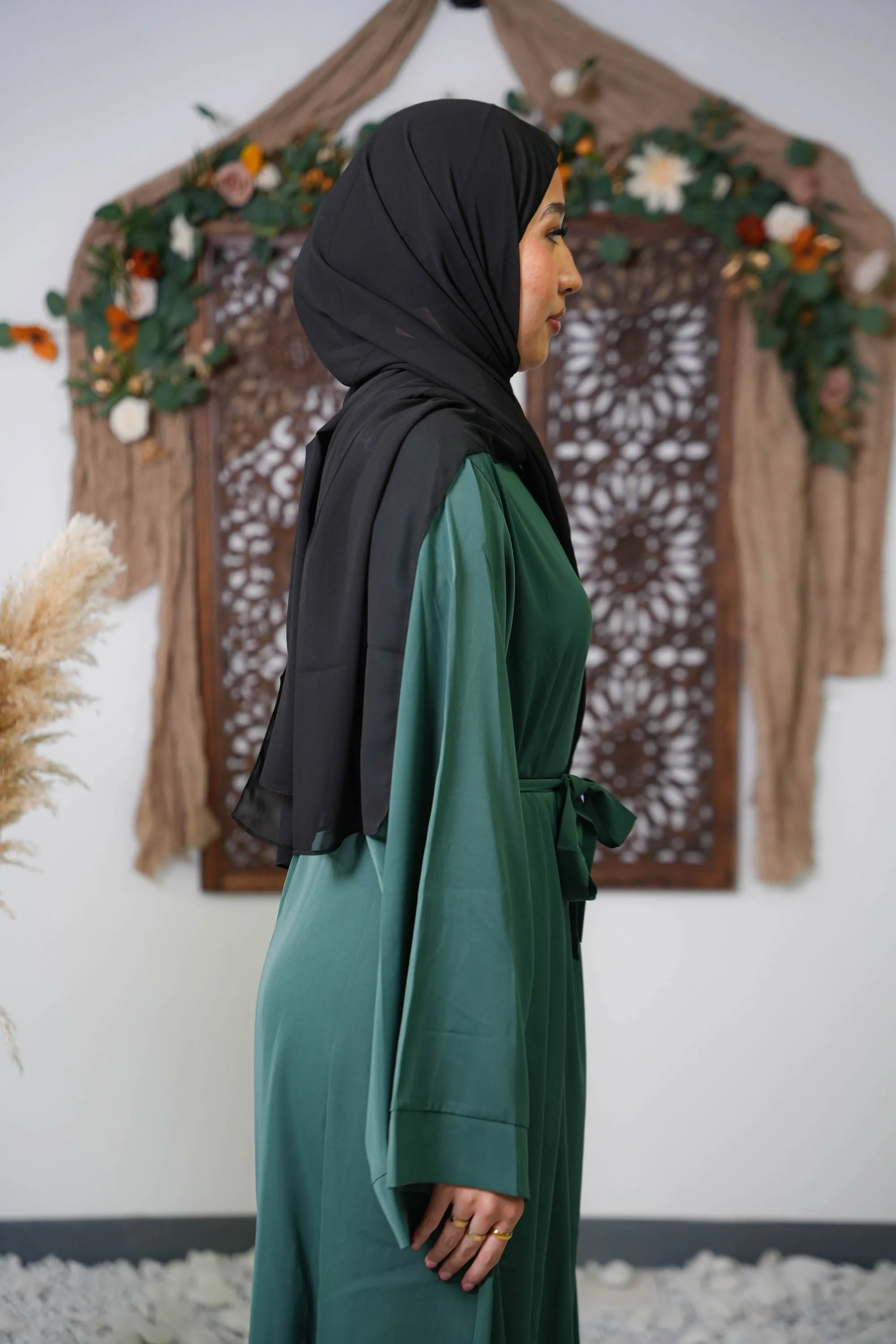 Dark Green Kimono Sleeve Abaya Maxi Dress