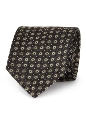 Dark green little floral patterned jacquard silk tie