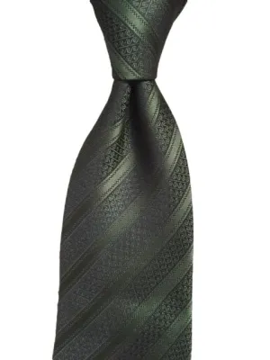 Dark Green Men's Striped Tie with Squiggles