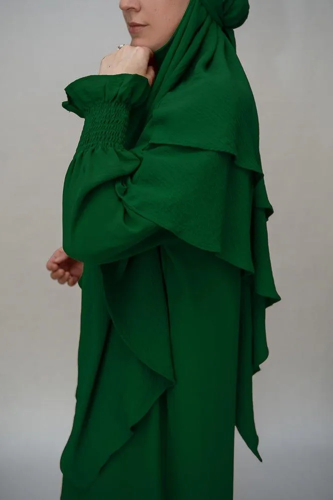 Dark Green Non-Wrinkling Modest Dress with Pockets