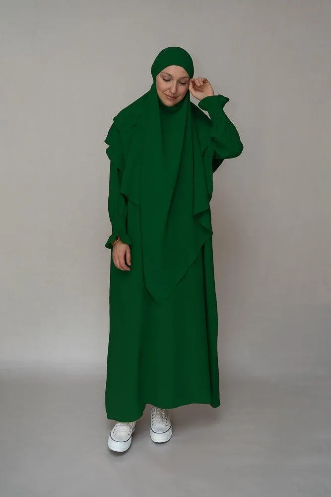 Dark Green Non-Wrinkling Modest Dress with Pockets